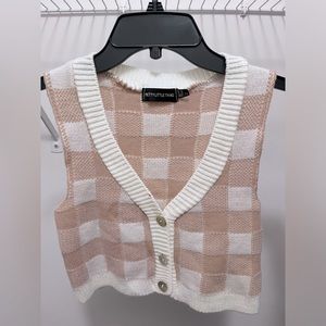 PrettyLittleThing: Pink Plaid Knit Vest Button Up (Size 4/S)